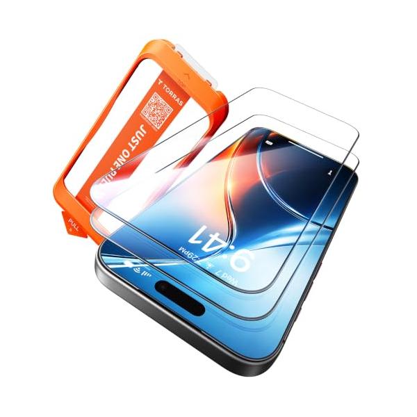 TORRAS For iPhone 18 Pro Max ガラスフィルム 航空宇宙強化ガラス 10H 米軍規格 超簡単貼付 衝撃吸収 自動除塵｜