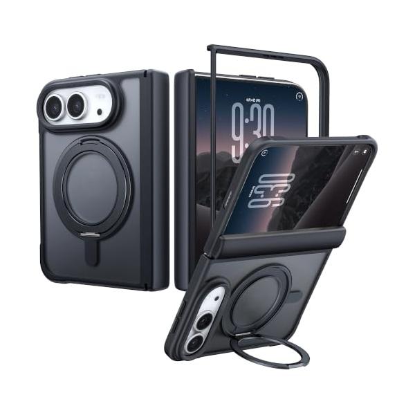 NIMASO iPhone Duo 用 ケース 回転スタンド MagSafe対応 耐衝撃 マット感 防指紋 レンズ保護 軽量 薄型 ブラック