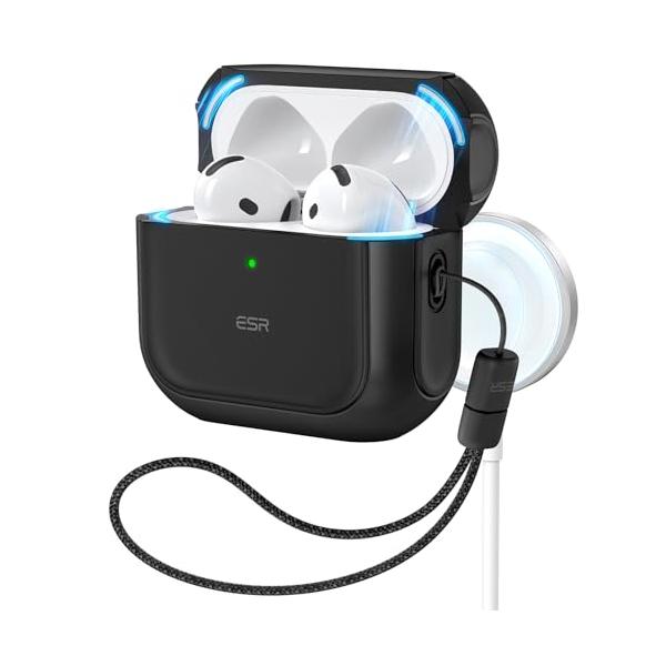ESR AirPods5/4 ケース 2026/2024 MagSafe対応 マグネット蓋 ストラップ付き Hybridシリーズ ブラック