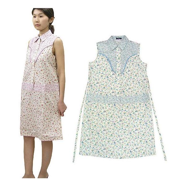 超かわいい！！メルヘンチックな、大・小の小花プリントをアレンジした、マタニティノースリーブワンピース。胸の切替、バックのアウトポケットなど、随所に小さいお花を配し少女チックなイメージが、なんとも言えずいいですね♪前ボタンには、貝調のスナップ...