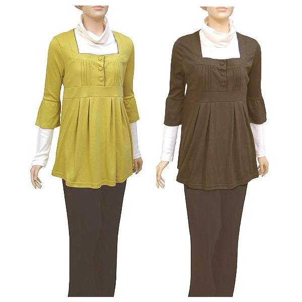 とってもお洒落でな、レイヤード風授乳服が登場！オフタートルデザインに、スクエアなネックとその周りの、ピコレース。さらに、バスト部分のピンタック。非常に凝ったデザインで、女性らいい、かわいさ、綺麗さ満開♪ウエスト部分も、切替を入れ、その下にタ...