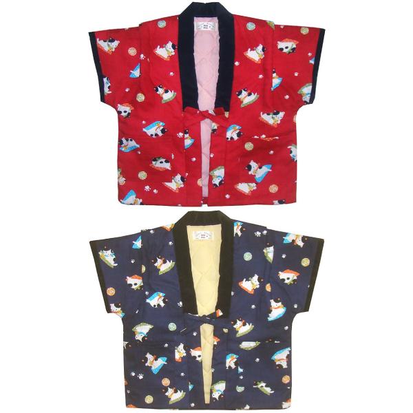 とってもかわいらしい子猫柄の 別珍衿 奴はんてん★肩がすっぽり入り、腕先が自由の動かせるデザインで、あったかで、機能的です。別珍の衿と袖口、肩上げで、日本の伝統の良さ、味わいをお楽しみください♪両サイドは、アウトポケット付きです。中綿入りな...