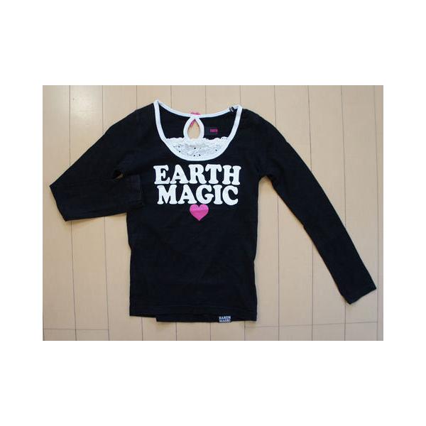 アースマジック earth magic アウトレット 子供服 女の子 130cm 長袖 Tシャツ ロンT カットソー 黒 春 秋 ★3  トップス ガールズ キッズ 古着 子ども服 こども