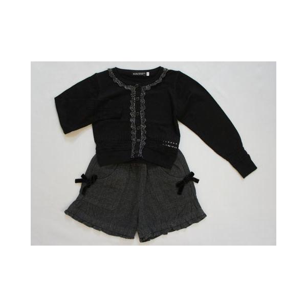 べべ BEBE アウトレット 子供服 女の子 長袖 カーディガン 黒 ショートパンツ グレー 2点 セットアップ 秋 冬 110cm ★
