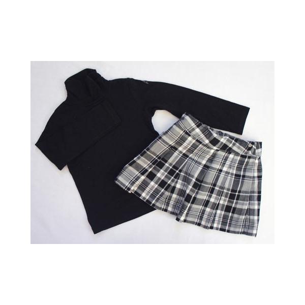 ベベ bebe アウトレット 子供服 女の子 長袖 カットソー ハイネック 黒 スカート チェック グレー 2点 セットアップ 秋