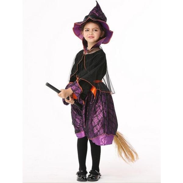 ハロウィン ハロウィーン 魔女 ウィッチ 子供 衣装 女の子 コスチューム キッズ コスプレ 発表会 演劇 幼稚園 紫ドレス 子供用 110cm 120cm 130cm