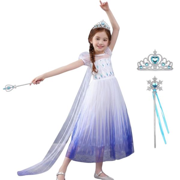 白 エルサ ドレス キッズ アナと雪の女王 子供 用 半袖 ハロウィン 衣装 コスチューム コスプレ プリンセス 女の子 誕生日 プレゼント 100 110 120 130 140 cm