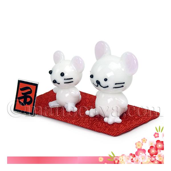 干支の置物 ネズミ 子 ガラス細工 ミニチュア 雑貨 正月飾り