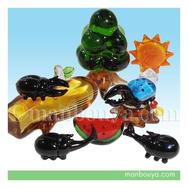 昆虫 おもちゃ ミニチュア ガラス細工 セット 甲虫たちのおやつタイム