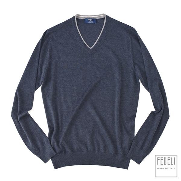 美品❣️FEDELI カシミヤシルク 薄手セーター 48サイズ FEDELI（フェデリ） フェデーリ / カシミヤシルク ラインVネックニット