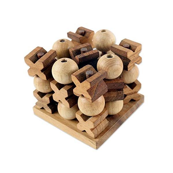 ボードゲーム 英語 アメリカ 275090 NOVICA 275090 Light Brown Hand Made Rain Tree Wood Tic Tac Toe G