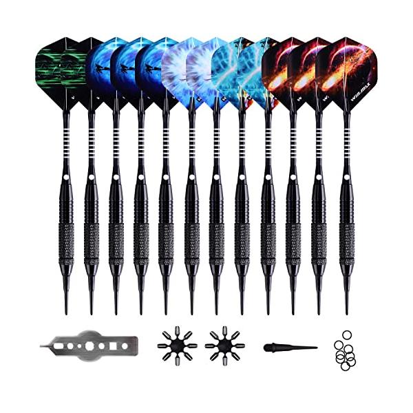 海外輸入品 ダーツ  WIN.MAX Darts Plastic Tip - Soft Tip Darts Set - 12 Pcs 18 Gram with 100 Extra Dart Tips 12 Flights Flight Pr...