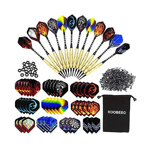 海外輸入品 ダーツ  ROOBEEO Soft Tip Darts 12 Pcs 18g Plastic Tip Darts Set with Brass Steel Barrels&amp;Aluminum Shafts,200 Extr...