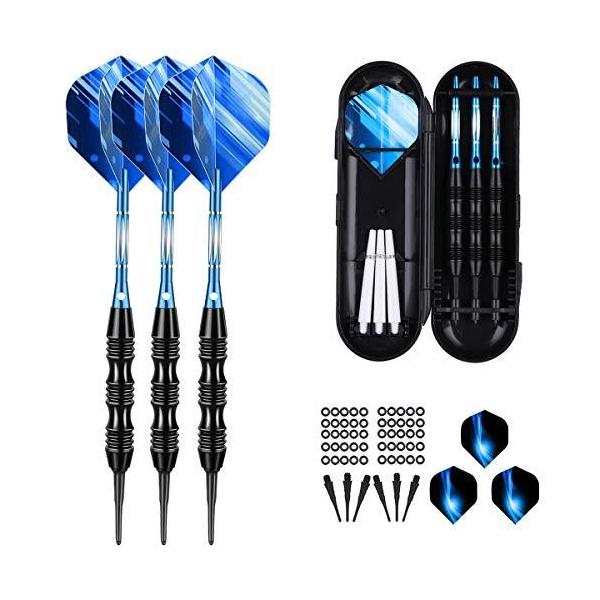 海外輸入品 ダーツ 181-bu001 sanfeng Professional Soft Tip Darts Set 20 Grams W/O-Rings- 30 Darts Plastic Tip + Blue Aluminum Sha...