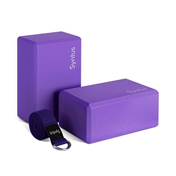 ヨガブロック フィットネス  Syntus Yoga Block and Strap Set, 2 EVA Foam Soft Non-Slip Blocks 9×6×4 inches, 8FT Metal D-Ring Strap for...