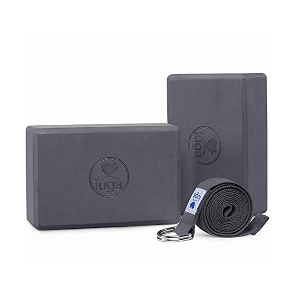 ヨガブロック フィットネス 758762940255 IUGA Yoga Block 2 Pack with Yoga Strap, High Density Yoga Blocks 9”x6”x3”to Improve Strength,...