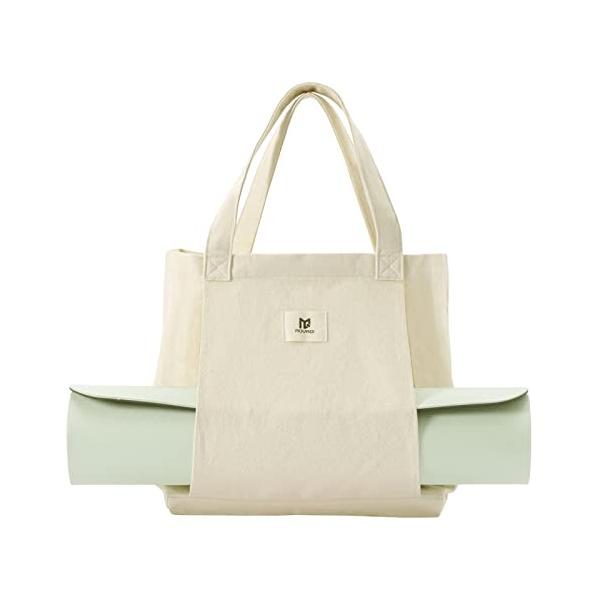 ヨガブロック フィットネス A02Y21005 Moyaqi Canvas Tote Bag with Yoga Mat Carrier Pocket Carryall Shoulder Bag for Office, Workout, P...