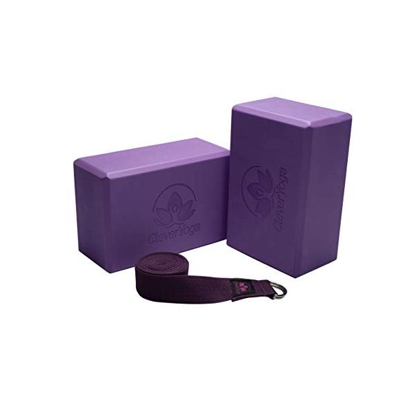 ヨガブロック フィットネス  Clever Yoga Blocks 2 Pack with Strap - Extra Light Weight Sweat Repelling Foam Yoga Block Set with Cotton...