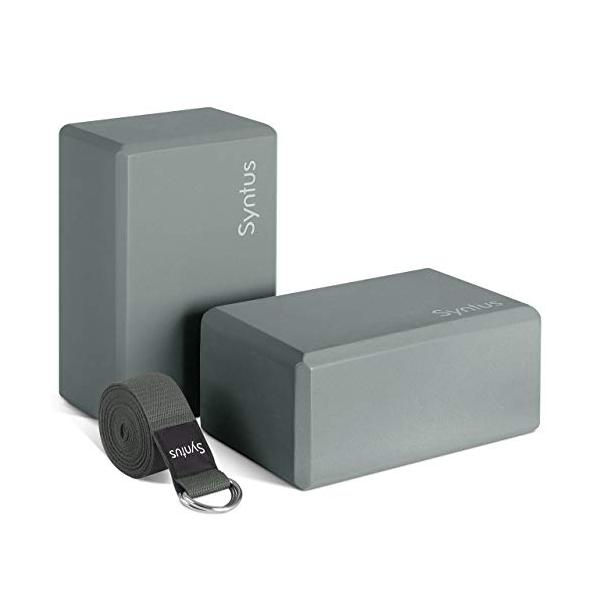 ヨガブロック フィットネス  Syntus Yoga Block and Yoga Strap Set, 2 EVA Foam Soft Non-Slip Yoga Blocks 9×6×4 inches, 8FT Metal D-Ring...