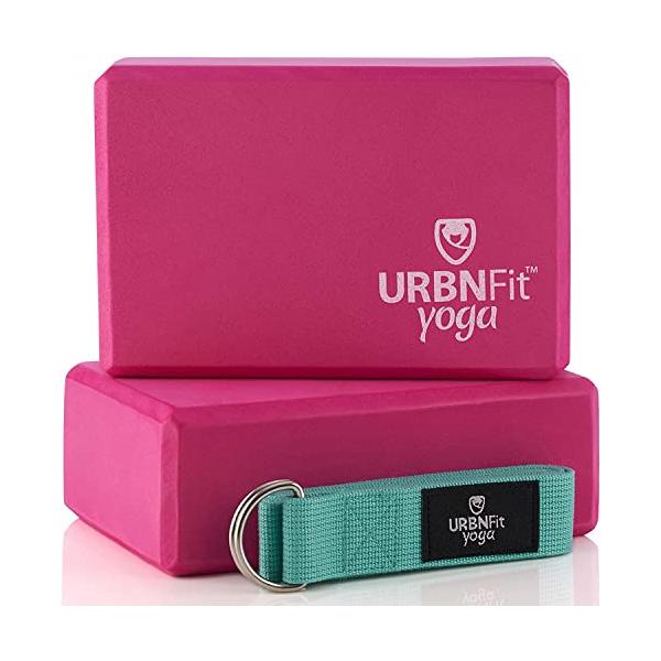 ヨガブロック フィットネス URN-SPO-YOGBLOK-2P URBNFit Yoga Blocks 2 Pack - Sturdy Foam Yoga Block Set with Strap for Exercise, Pilate...