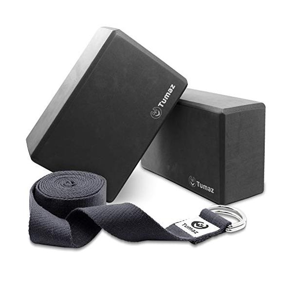 ヨガブロック フィットネス 046708562969 Tumaz Yoga Blocks 2 Pack with Strap Set, High Density/Lightweight EVA Foam and Non-Slip Natur...