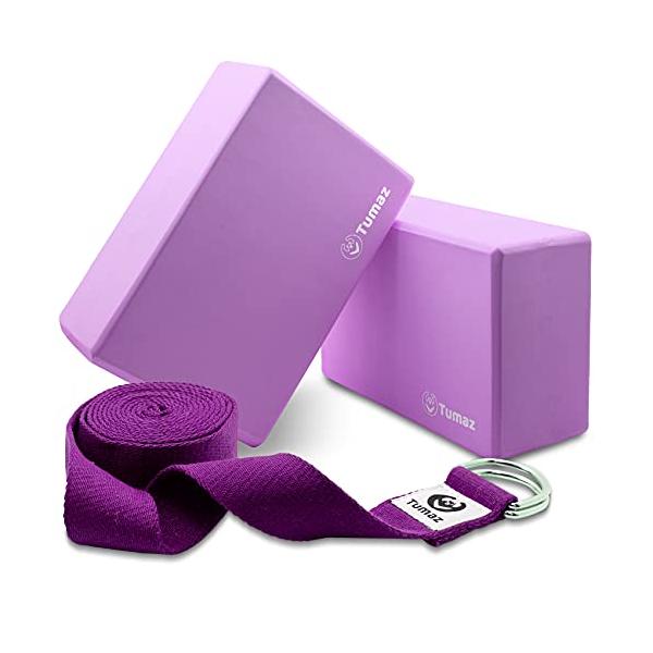 ヨガブロック フィットネス 046708563690 Tumaz Yoga Blocks 2 Pack with Strap Set, High Density/Lightweight EVA Foam Yoga Blocks or Non...