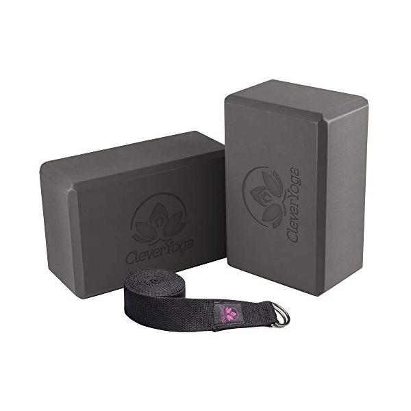 ヨガブロック フィットネス  Clever Yoga Blocks &amp; Strap - Lighweight Foam Yoga Blocks 2 Pack with 8ft Cotton Yoga Strap Set Kit fo...