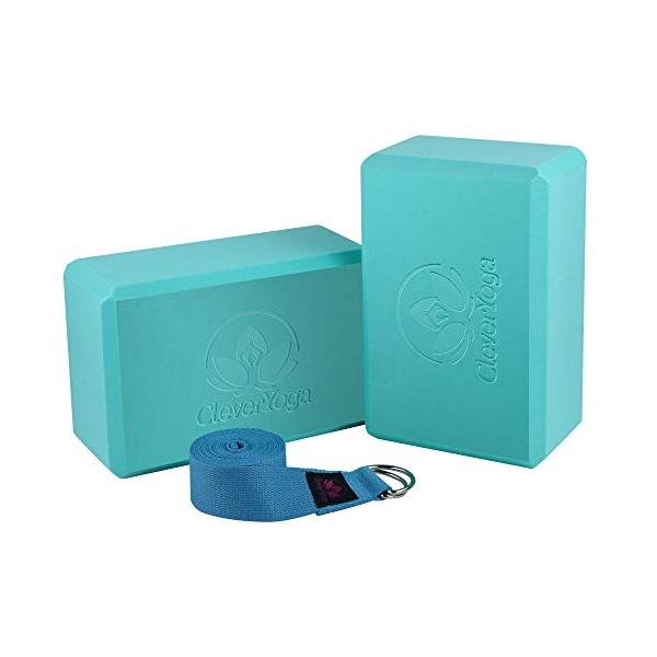 ヨガブロック フィットネス  Clever Yoga Blocks 2 Pack with Strap - Extra Light Weight Sweat Repelling Foam Yoga Block Set with Cotton...