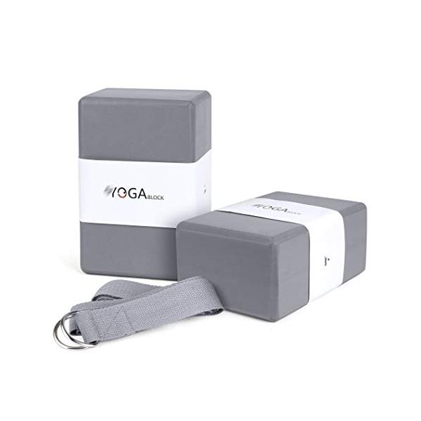 ヨガブロック フィットネス JBM-YG02-GY-YGA208 JBM Yoga Blocks 2 Pack with Strap, Cork Block 2 Pack EVA Foam Yoga Bricks Set,Stretch B...