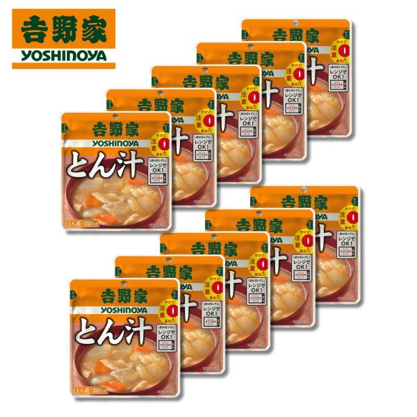 ごろごろ具材で食べ応えのある、常温保存可能なとん汁！吉野家の味をご家庭で。店舗用とん汁で使用している味噌をベースに豚肉・大根・玉ねぎ・人参・蒟蒻を具材に使用。お湯を沸かす必要もなく、レンジで温めるだけで 熱々のとん汁をお召し上がりいただけま...