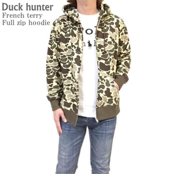 ダックハンター カモ カモフラ 裏パイル生地 裏毛パーカー ジップ