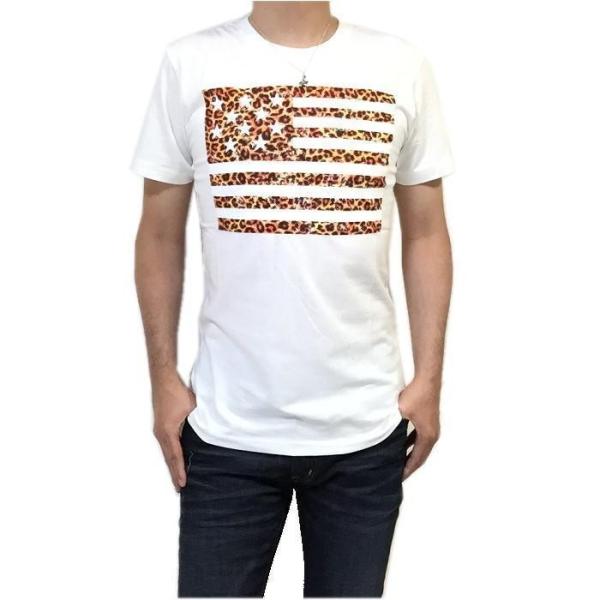 レオパード ヒョウ柄 星条旗 ヴィンテージ　プリント　Ｔシャツ 白 Ｌサイズ アメリカ　アメカジ　サーフ 綿100％ ユニセックス