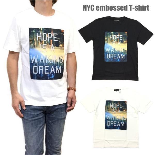 エンボス加工 立体文字 昇華転写 NEW YORK プリント Tシャツ Tシャツ 半袖 クルーネック 英字 ロゴ フォトプリント メンズ レディース ユニセックス
