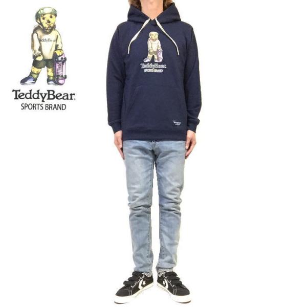 テディベア Teddy bear スケートベア 裏毛 パーカー プルオーバー パーカー メンズ レディース ジェンダーレス ユニセックス ネイビー