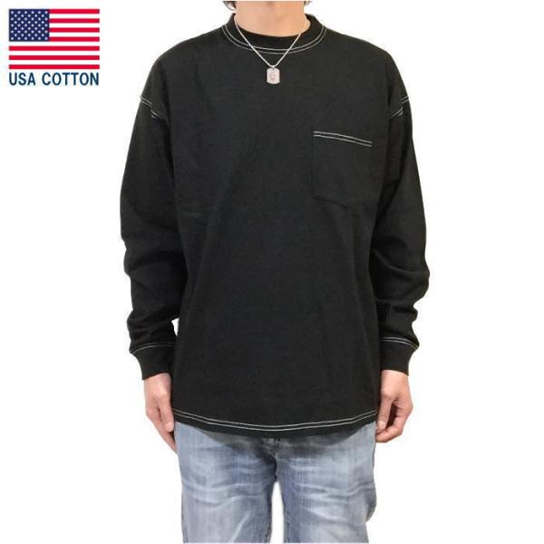 USAコットン ステッチ ヘヴィーウェイトコットンポケットロンt 長袖Ｔシャツ ロンＴ ビッグシルエット ボックスシルエット 米綿 綿100％ ブラック