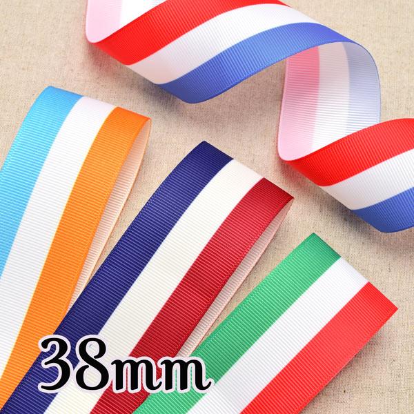 38mm プリントリボン トリコロールカラーのリボン 2m : まんま母さんの