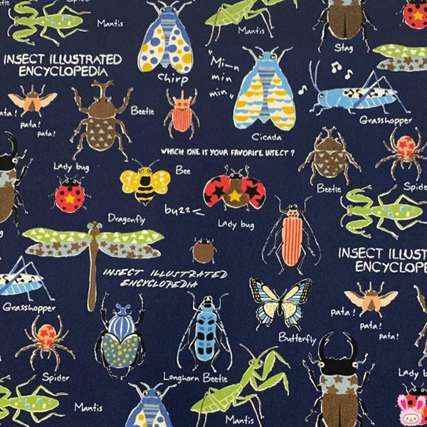 コットンこばやし 昆虫図鑑 Eネイビー系 10cm単位 切り売り ツイル生地 