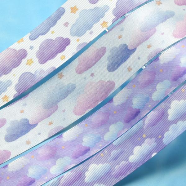 雲柄　プリントリボン　約1ｍ（98ｃｍ）カット済み　「25mm幅　／　38mm幅　グログランリボン　／　サテンリボン　印刷リボン」