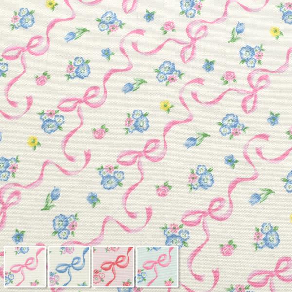 リボン＆フラワー　オックス生地　HSK851　カナヤス　 (30cm以上10cm単位切り売り)