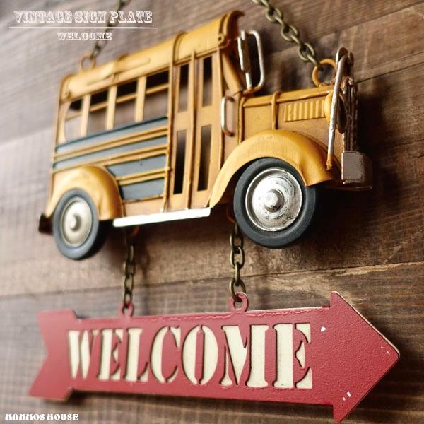 ウェルカム 壁掛け WELCOME スクールバス 黄色 イエロー お店 おしゃれ