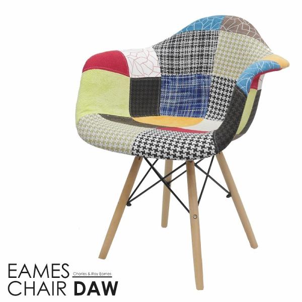 ダイニングチェア イームズ チェア パッチワーク DSW Eames シェルチェア 木脚 デザイナーズ 家具 ファブリック チェック 1脚 新生活応援 EM-35