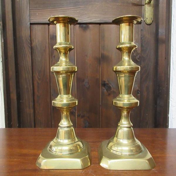イギリス アンティーク 真鍮 ブラス ペア キャンドルホルダー 