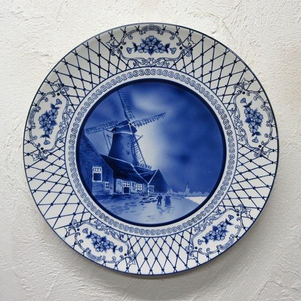 イギリス インテリア雑貨 壁掛け用プレート 絵皿 ブルー＆ホワイト