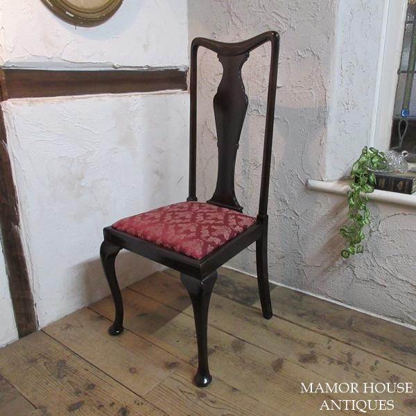 英国アンティーククイーンアンチェア本革猫脚