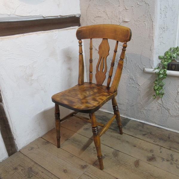 英国アンティーク木製キッチンチェア/ダイニングイス/おしゃれ椅子(85-91-5