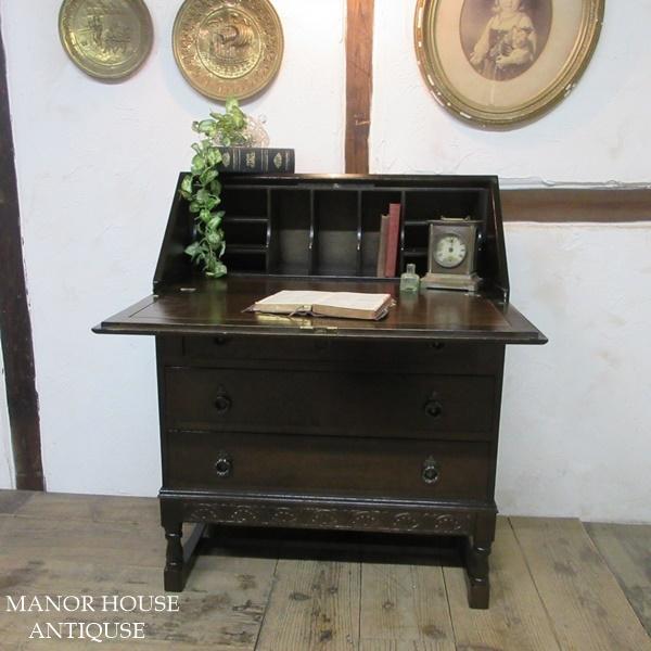 イギリス アンティーク 家具 ライティングビューロー 本棚 デスク 机  