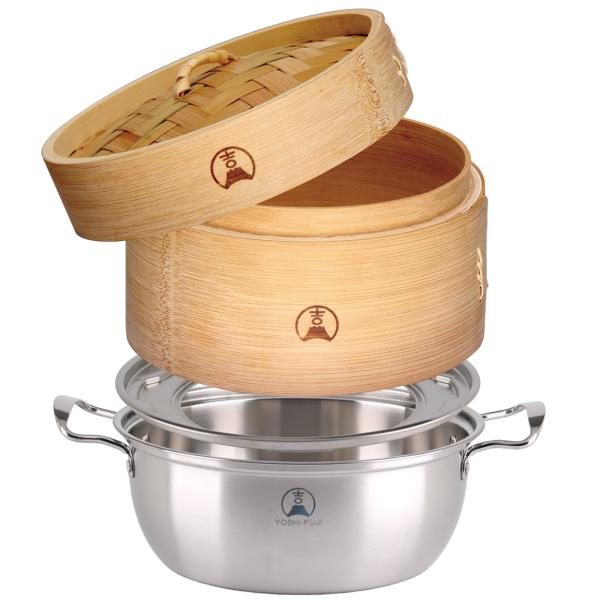 吉冨士工芸】炭化竹せいろ 外径18cm1段（蓋付）IH対応鍋付き 蒸し器
