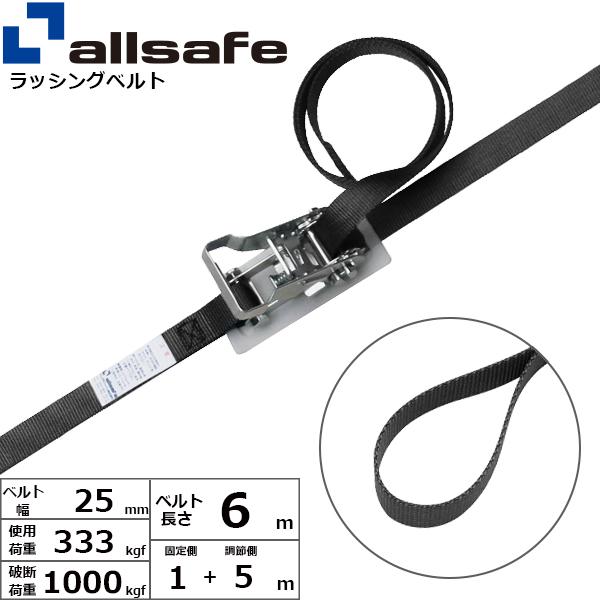 ラッシングベルト ループ 幅25mm 長さ1+5m 黒 ベルト荷締め機 ワッカ