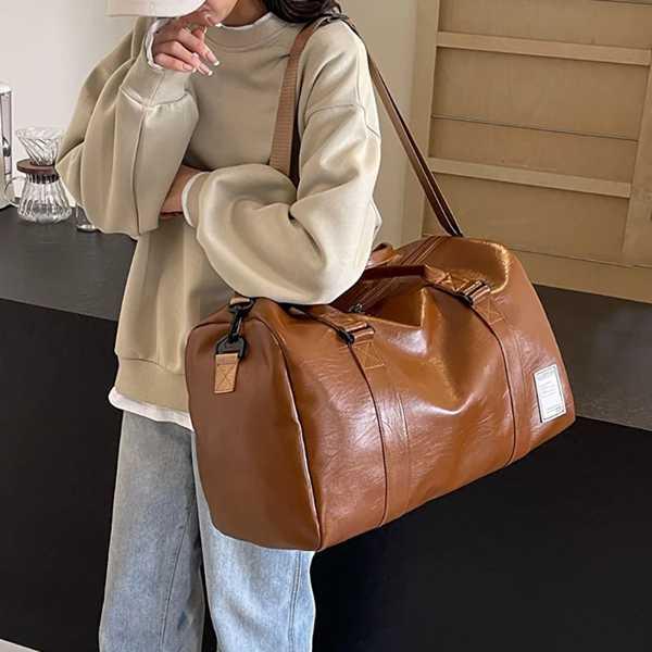 防水PUトラベルバッグ,靴,ポケット,ウィークエンダー,一日中,ドライ,ウェット,スポーツ,ショルダー,トートバッグ付き商品名: puトラベルダッフルバッグ材料: puサイズ: 26*29*47 cm重量: 0.85 kgカラー: ブラウン...