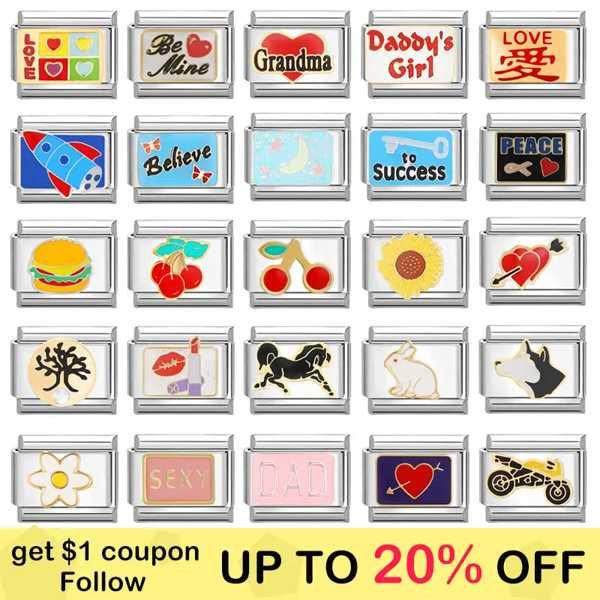 【互換品】Youvelst-クリエイティブ ステンレススチールイタリアンチャームリンク ロケットヒマワリ オートバイ